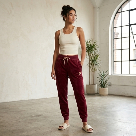 Nike Pants - Nike Women’s Sportswear Velour Heritage Joggers Burgandy Red/Gold  Womens Medium